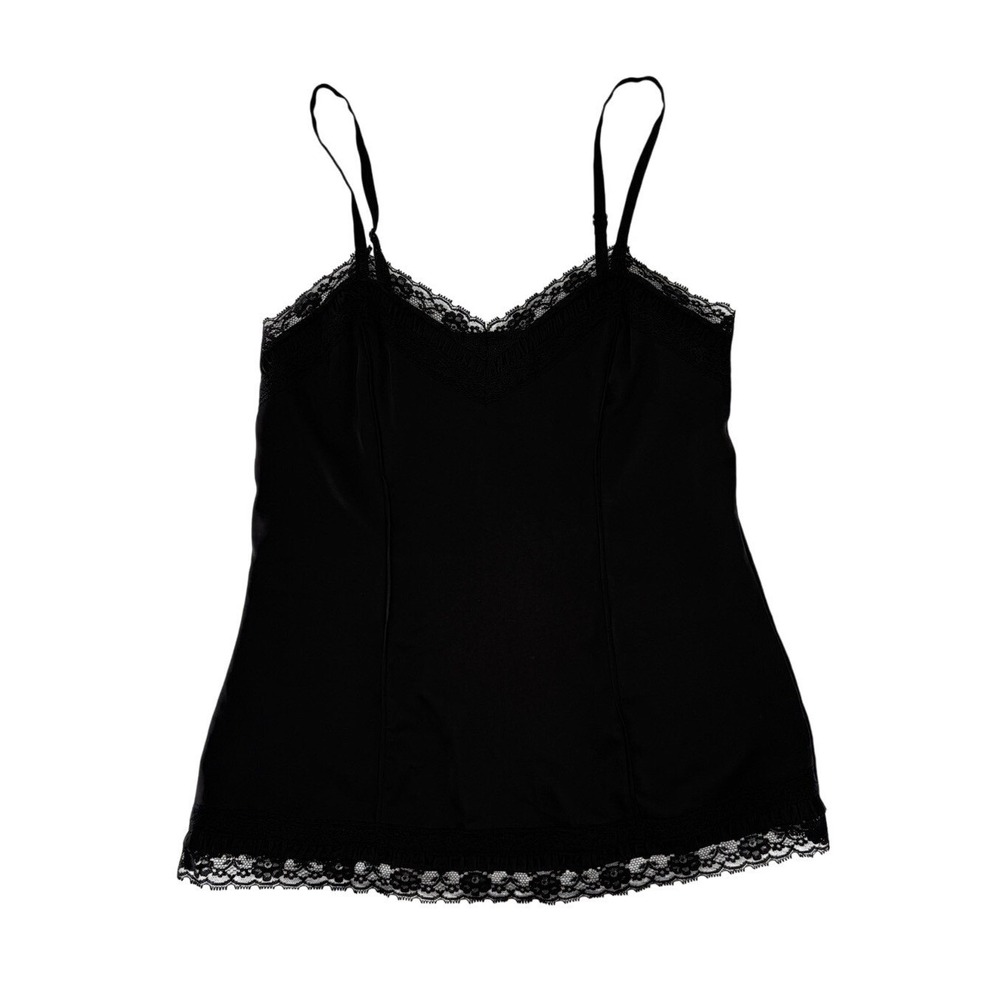 WHBM Black Satin Front Lace Trim Cami Top Adjustable Sz‎ Sm Y2K Preppy